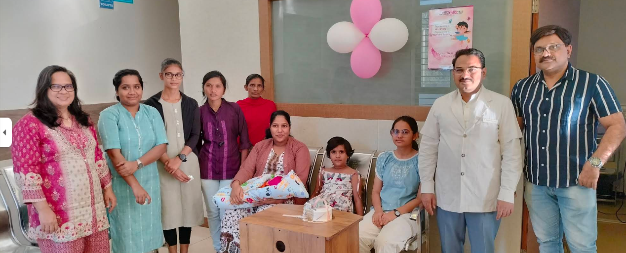 Hospital medical team with a patient family